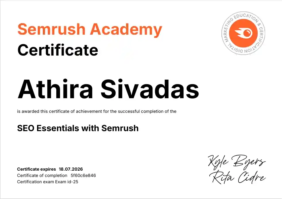 Semrush certificate SS